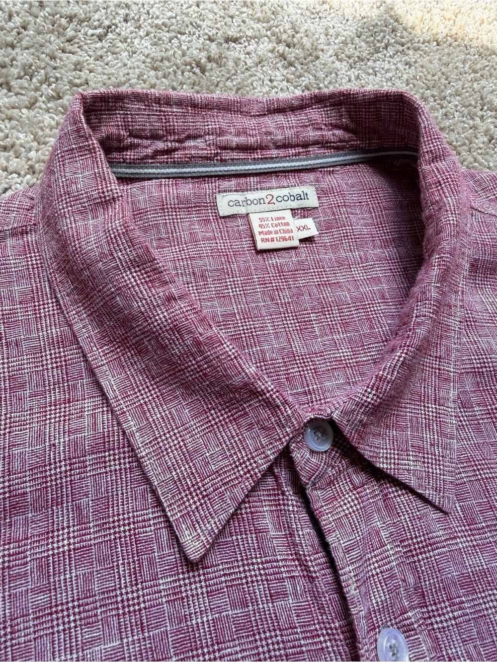 Carbon2cobalt Shirt Mens 2XL Red Linen Cotton Short Sleeve Button Front